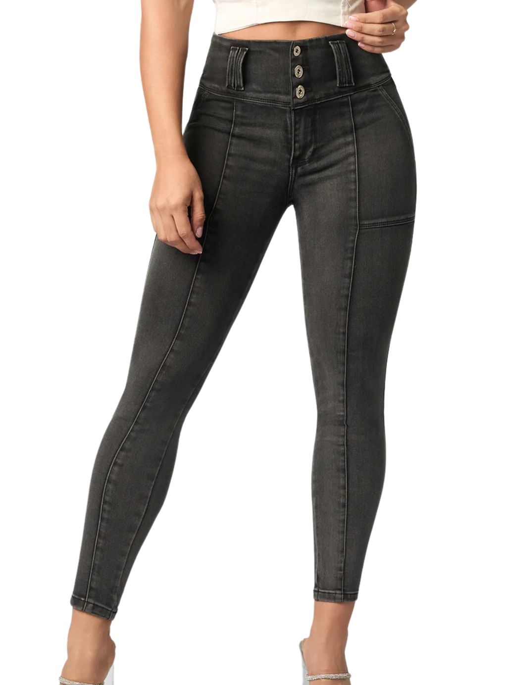 High-Waisted Grey Skinny Jeans