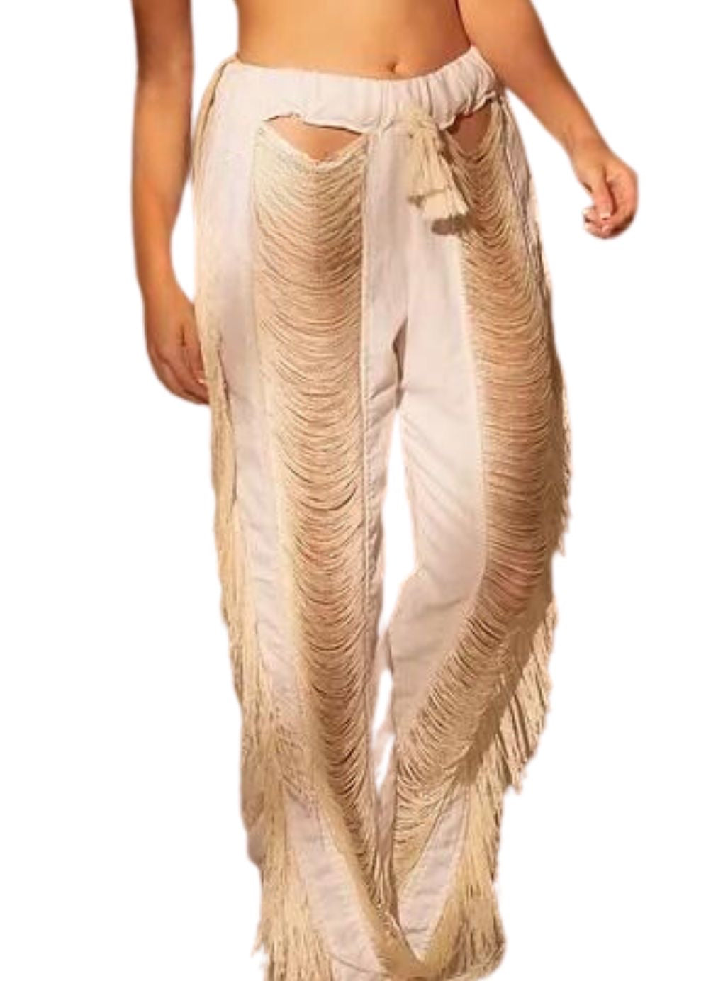 Fringe Trim Drawstring Waist Pants
