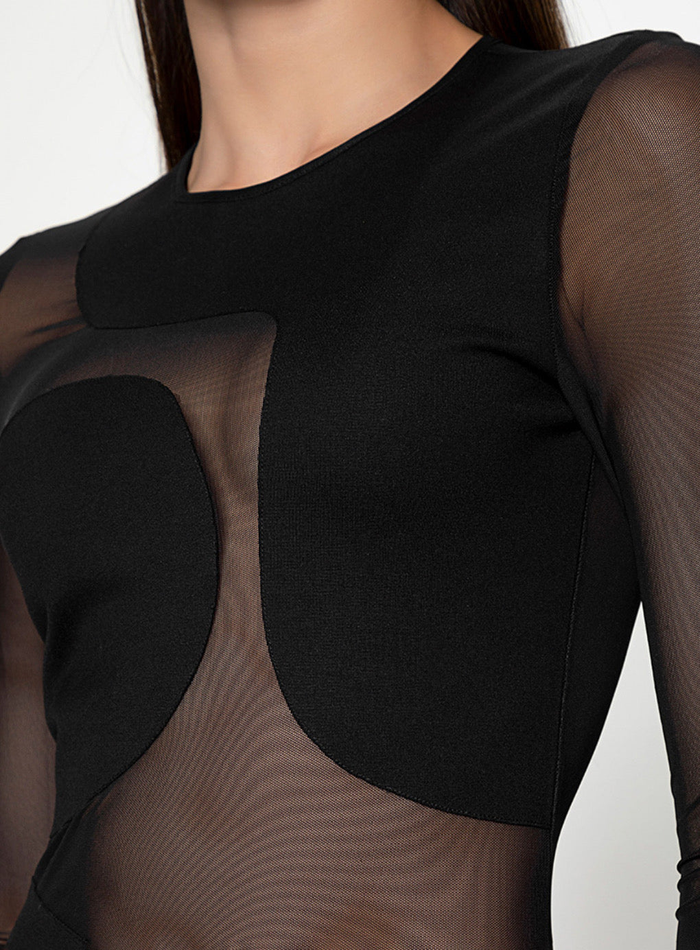 Cutout Mesh Long Sleeve Mini Dress
