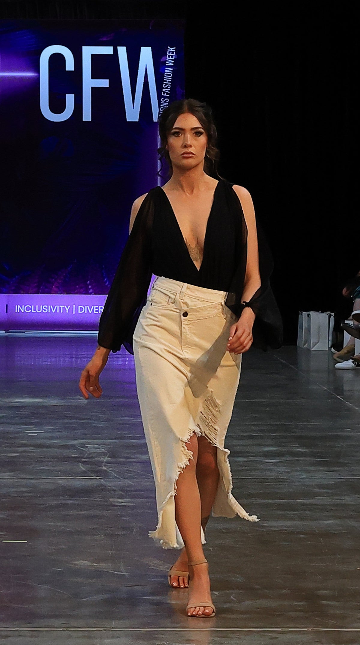 Distressed Denim Long Skirt