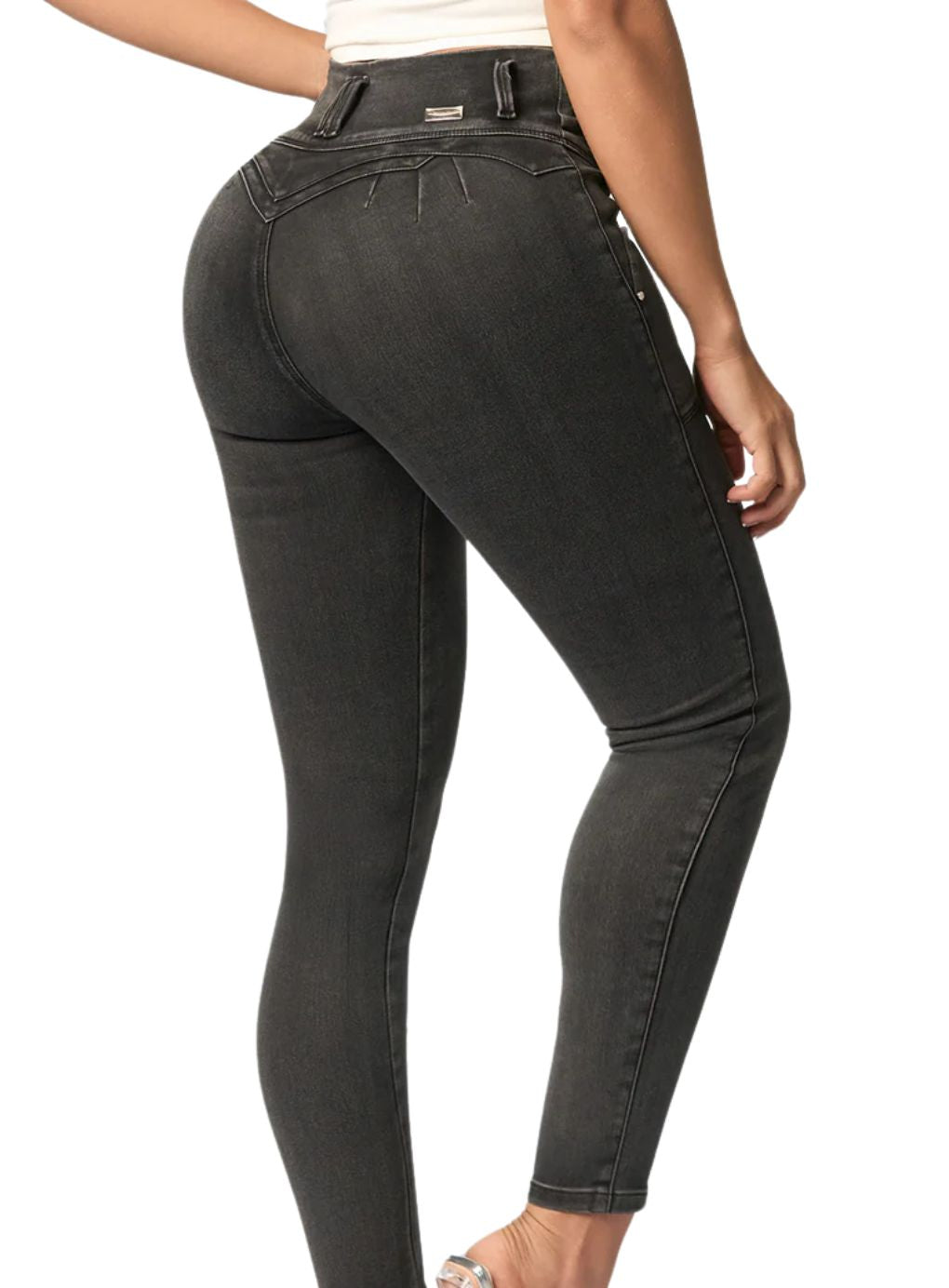 High-Waisted Grey Skinny Jeans