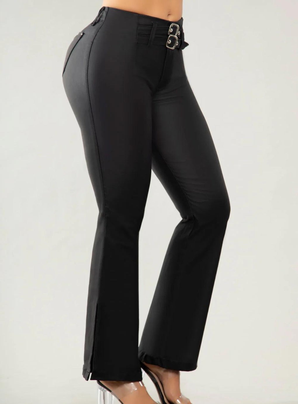 Leather Look Flared Butt Lift Pants