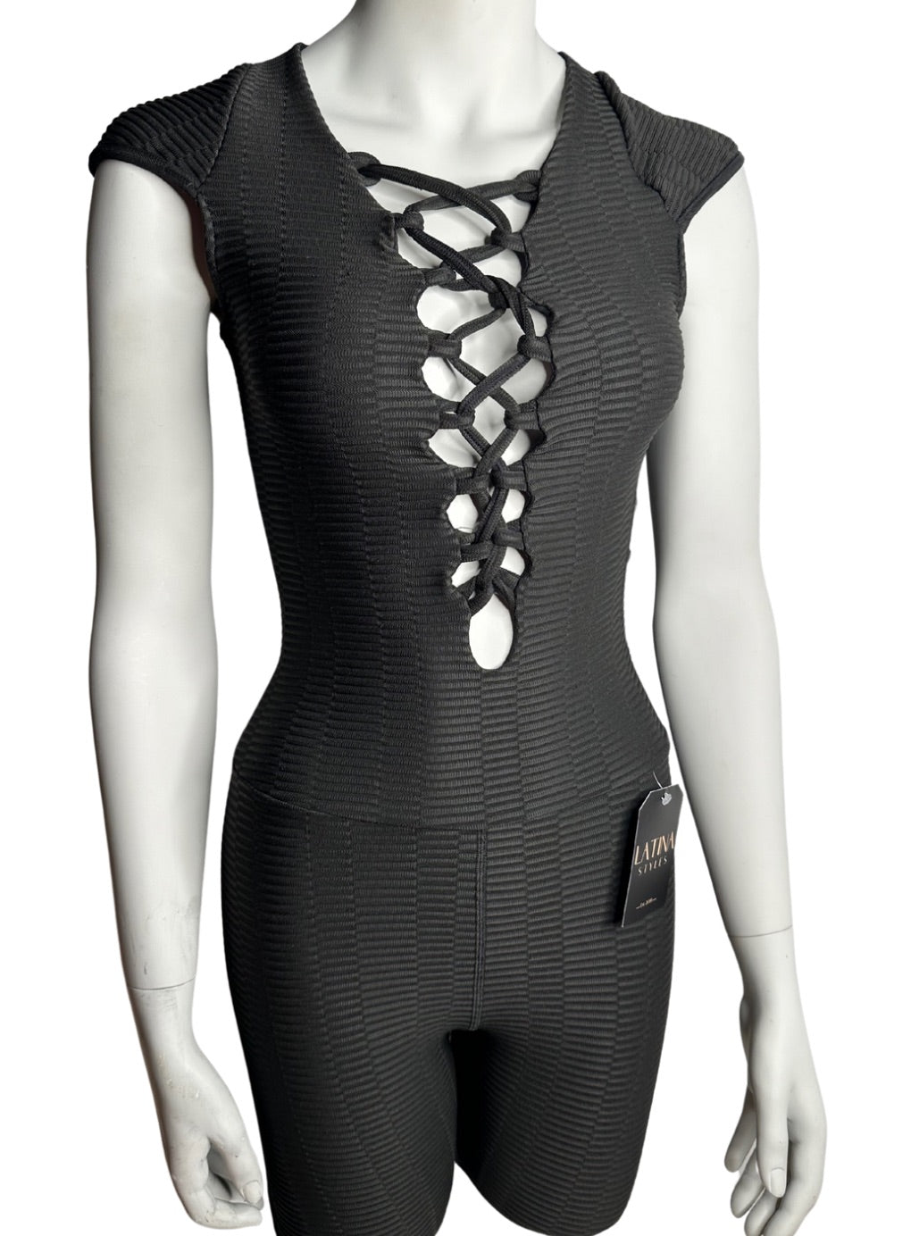 Textured Lace Up Front Playsuit