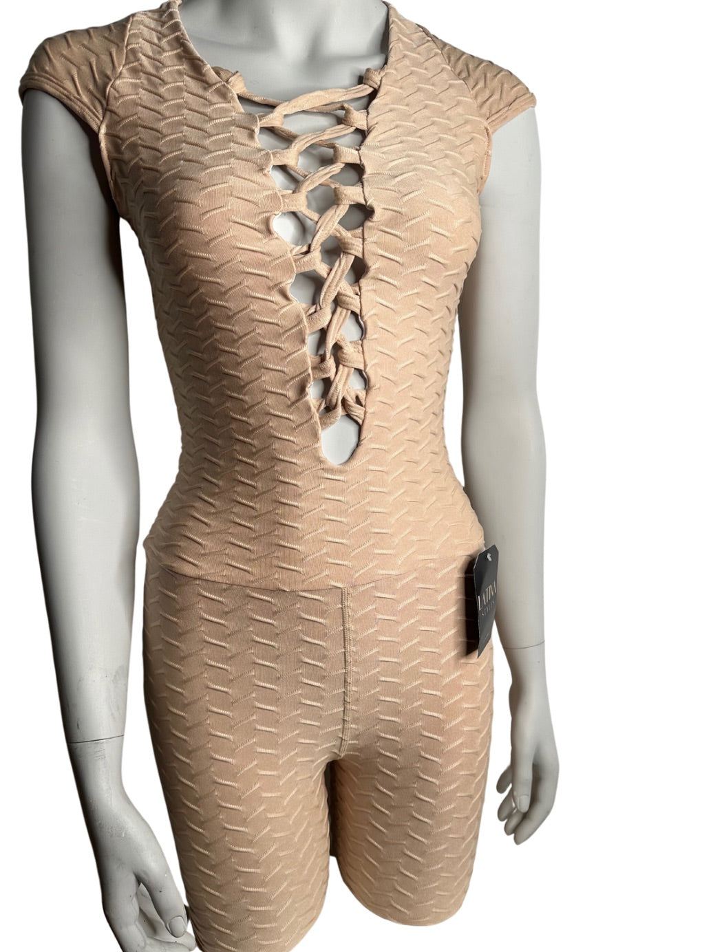 Textured Lace Up Front Playsuit