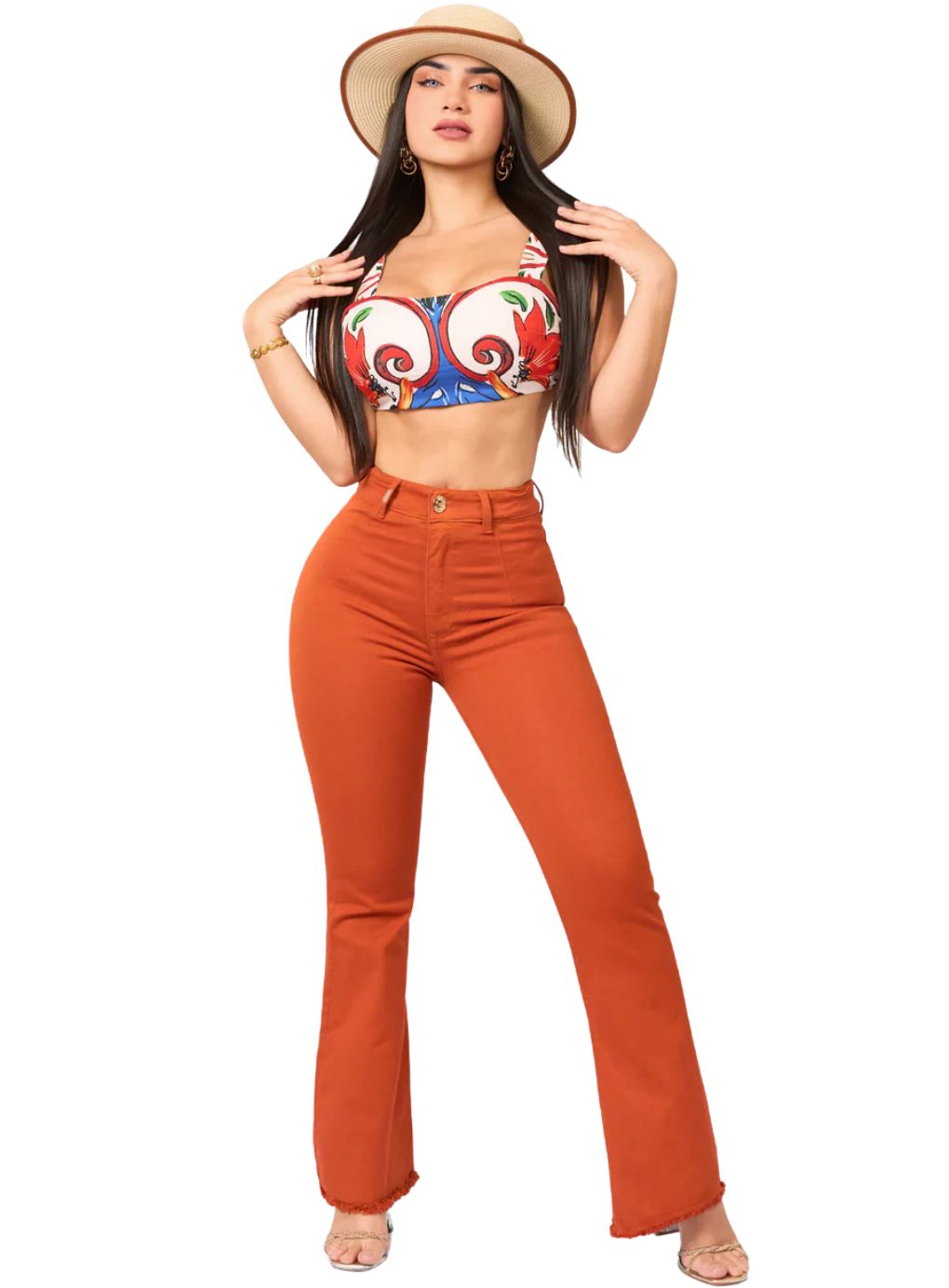 Burnt Orange Flared Jeans