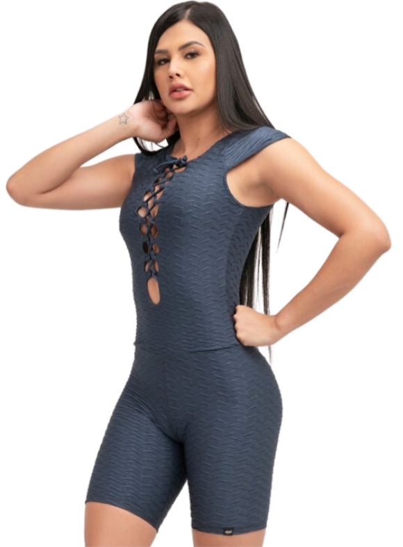 Textured Lace Up Front Playsuit