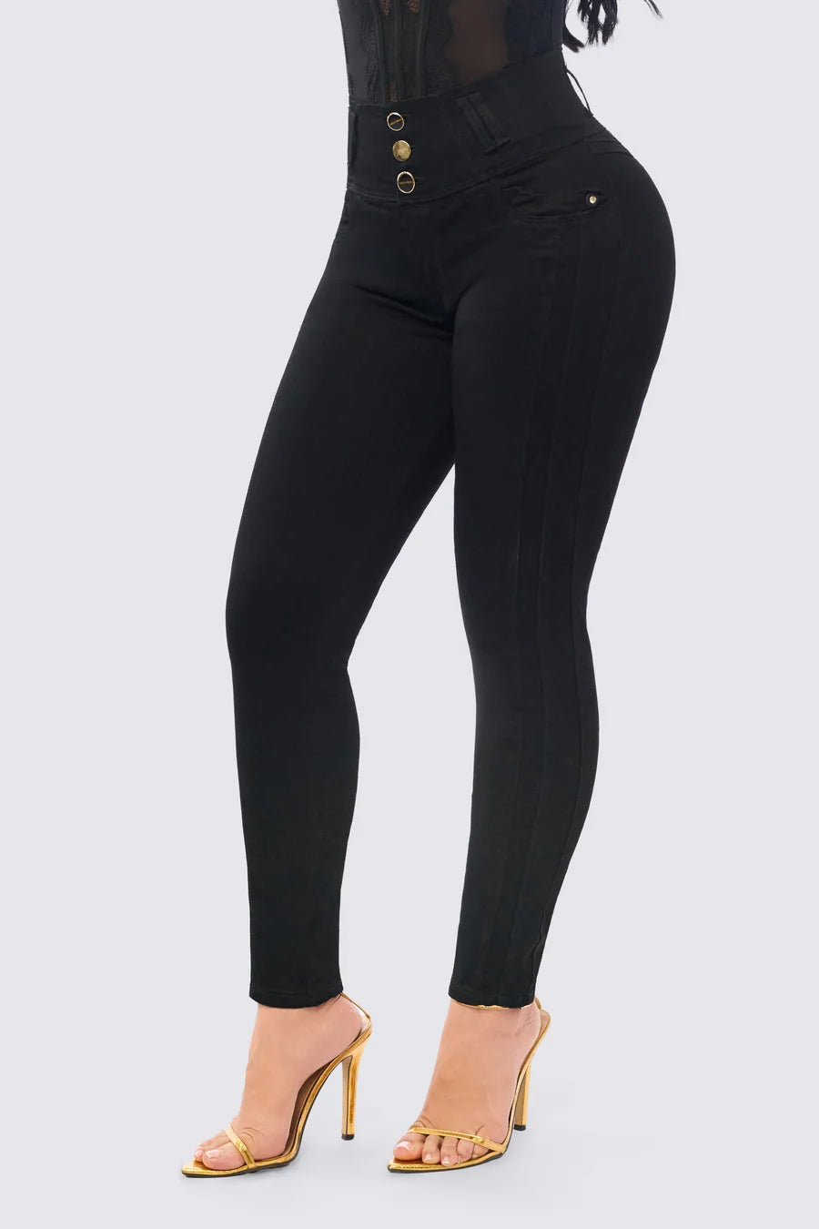 High Waisted Basic Black Push Up Denim