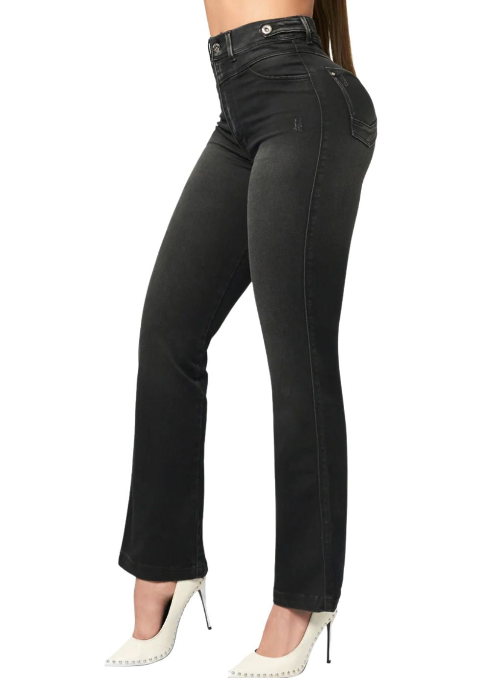 Grey Luxe Straight-Leg High-Waist Jeans