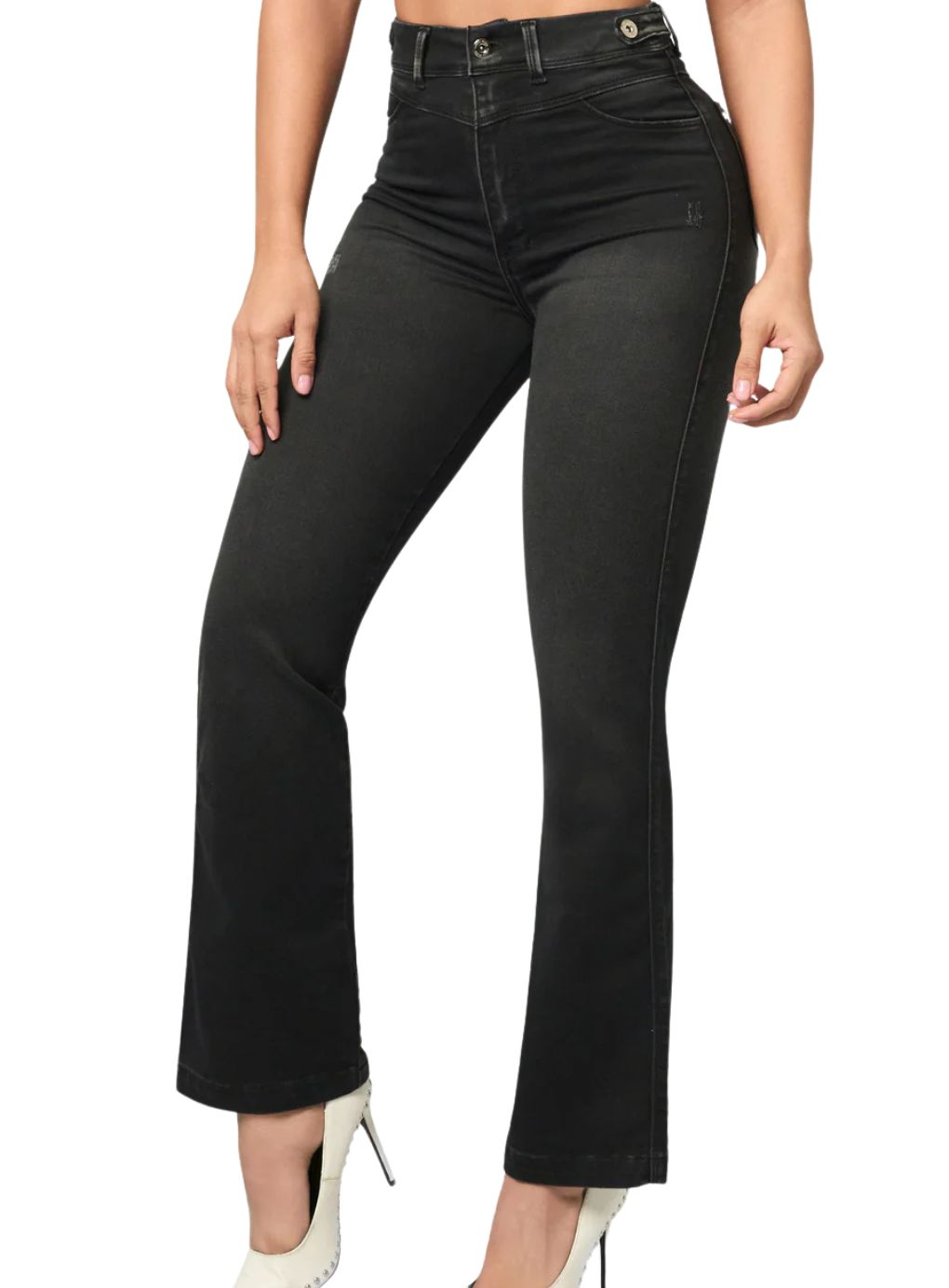 Grey Luxe Straight-Leg High-Waist Jeans