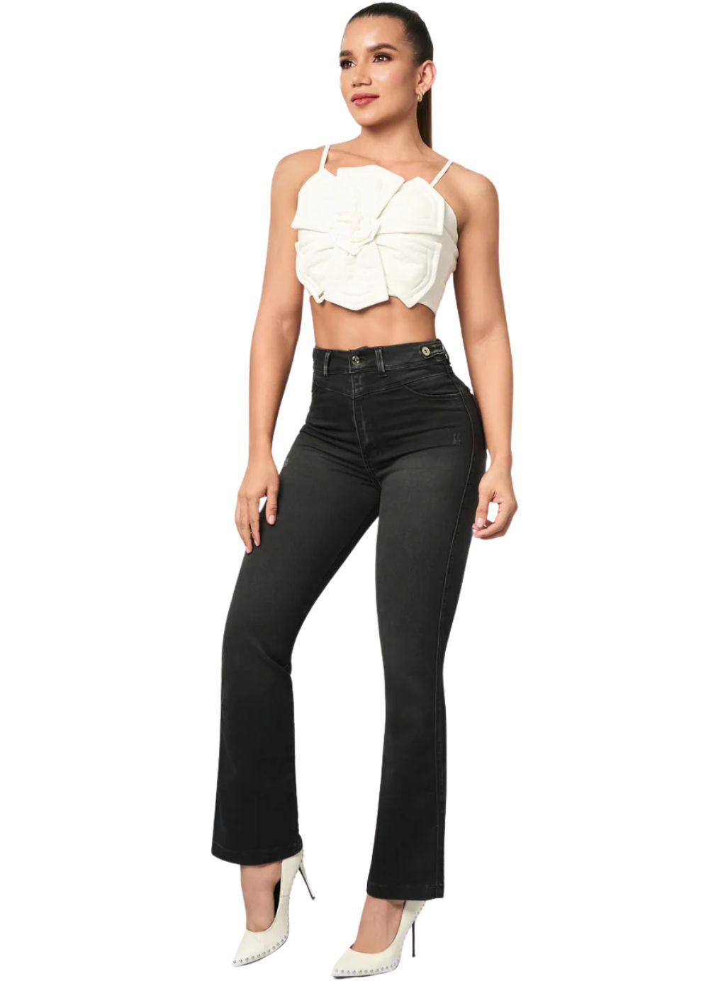 Grey Luxe Straight-Leg High-Waist Jeans