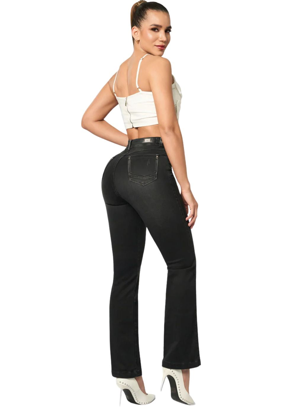 Grey Luxe Straight-Leg High-Waist Jeans