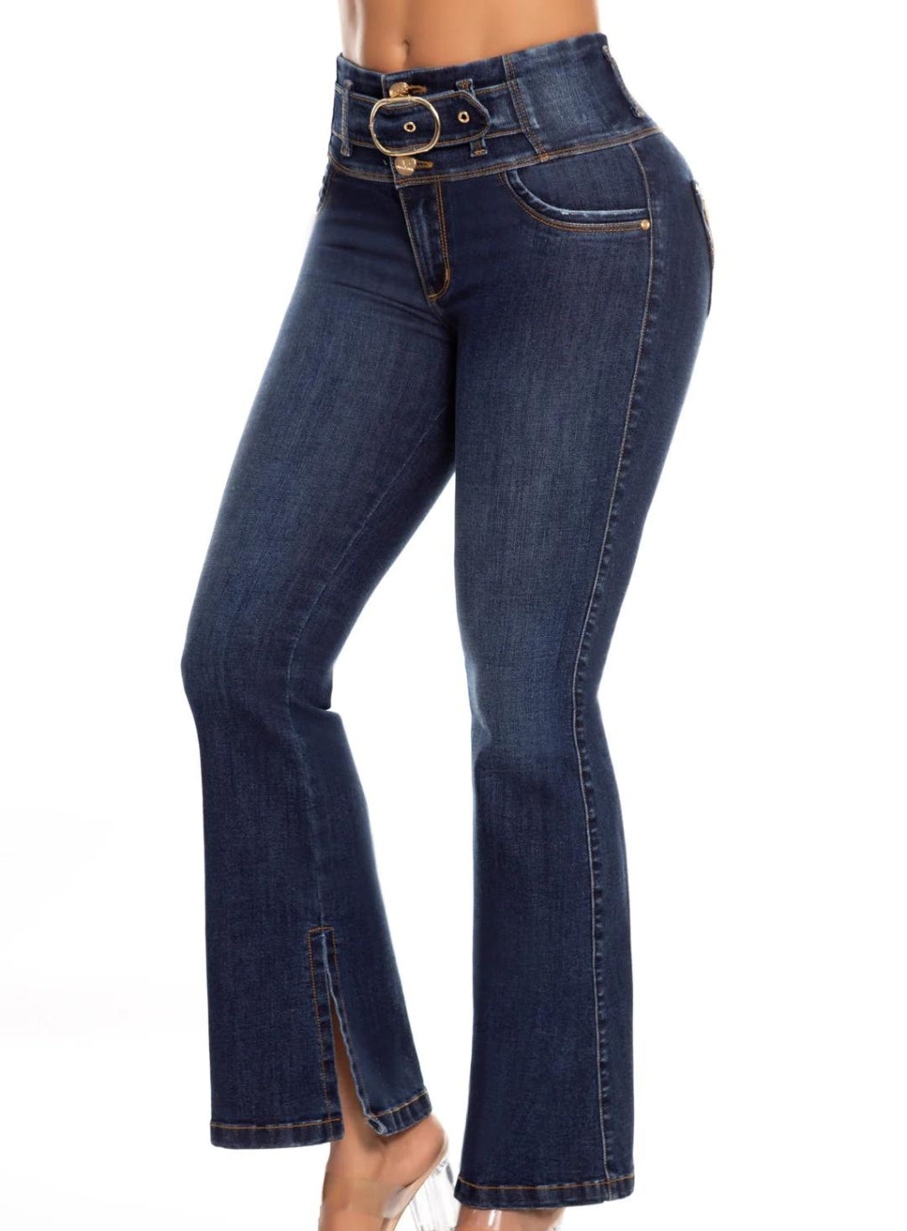 High-Waisted Open Flare Push Up Denim