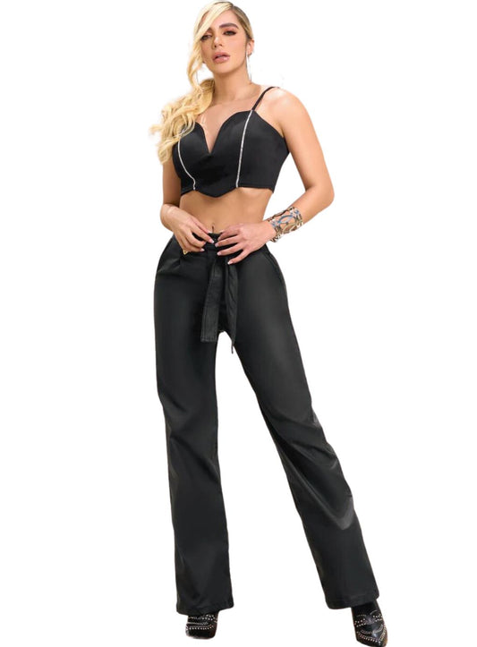 Classy Bootcut Leather Look Pants