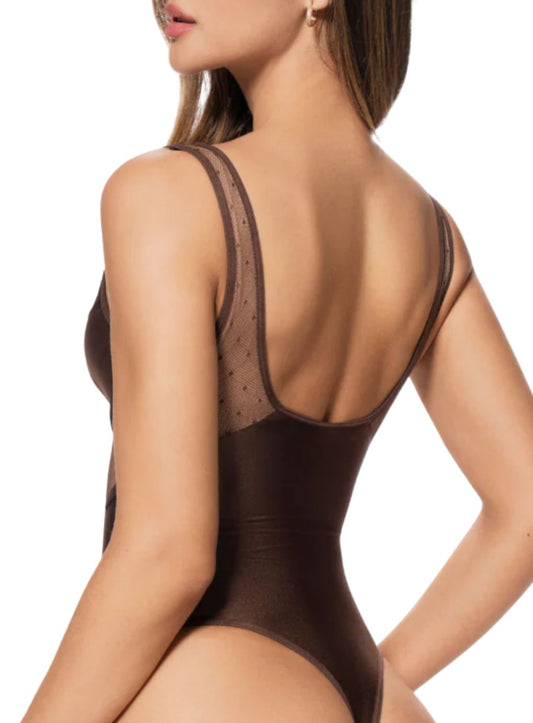 Brown bodysuit with sheer details