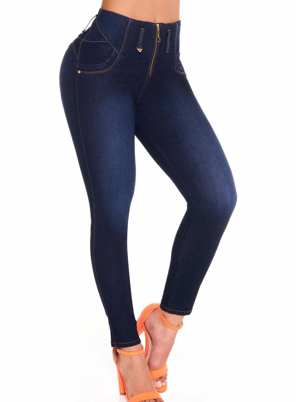 Push up High-Waisted Zipped Navy Blue Denim