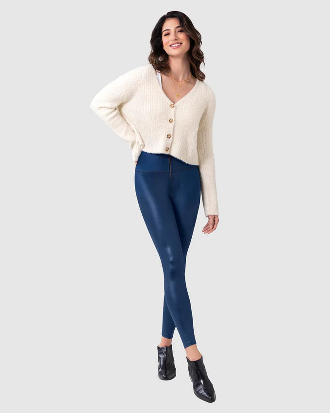 Leather Look Zip-Front Sculpting Legging