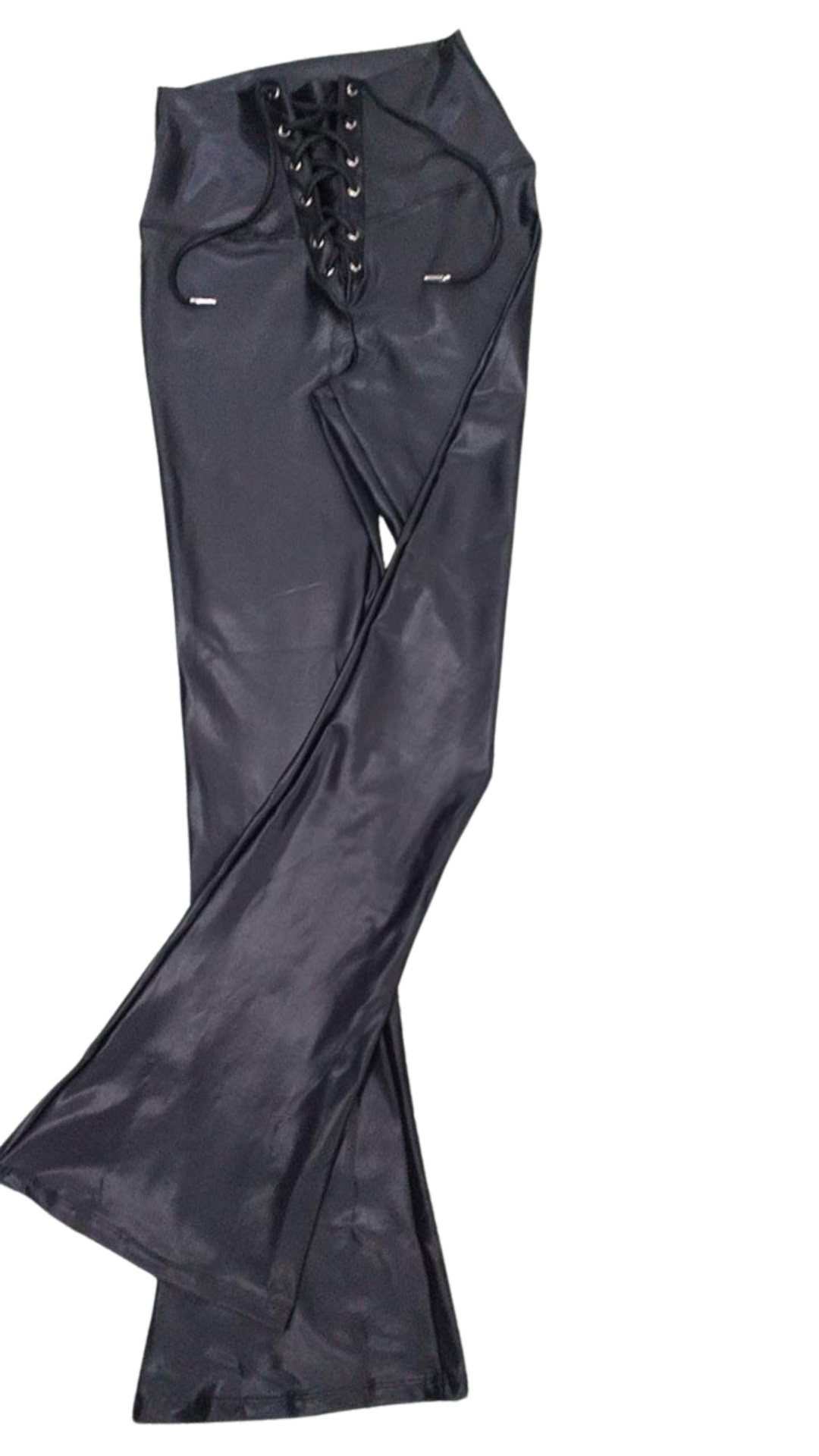 Flared Wet Look Leggings with Front Laces
