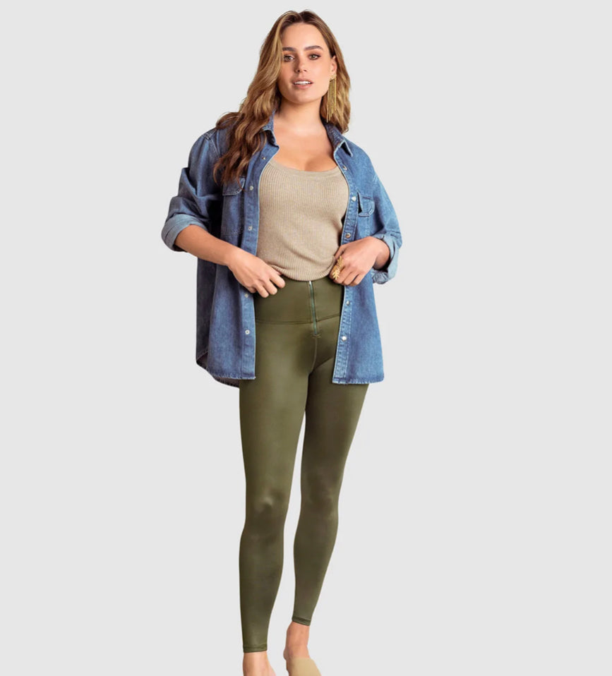 Leather Look Zip-Front Sculpting Legging