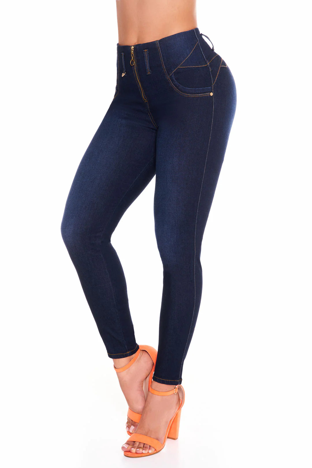 Push up High-Waisted Zipped Navy Blue Denim