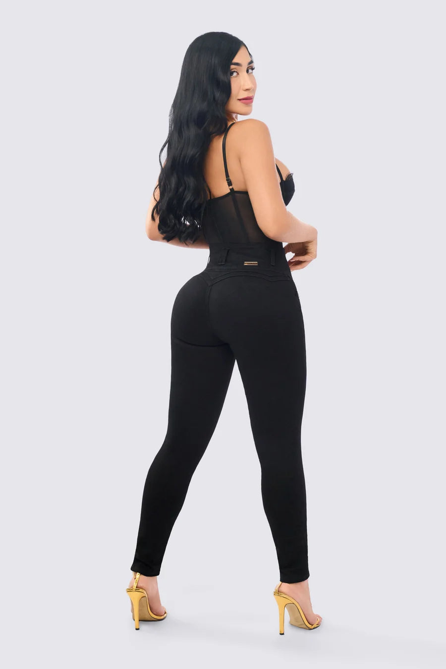 High Waisted Basic Black Push Up Denim