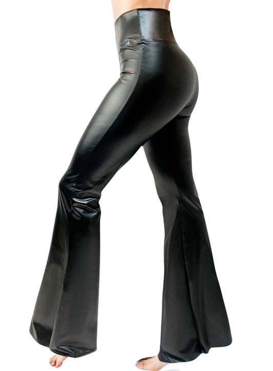 Bell Bottom Leather-Effect Pants