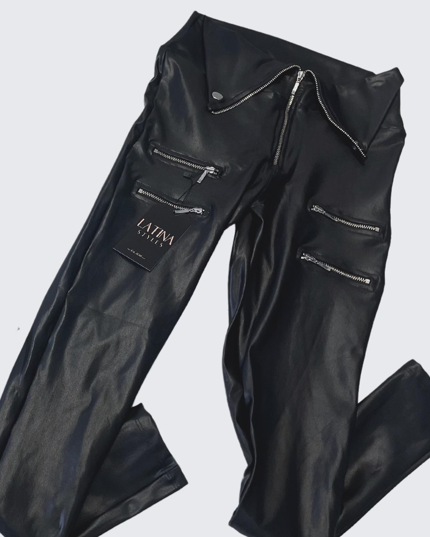 Leather Look Leggings Folded Front