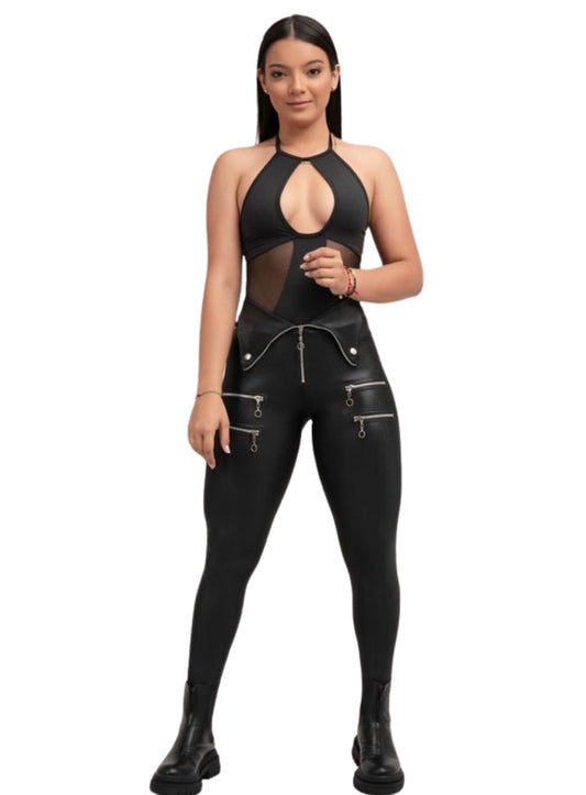 Flared Wet Look Leggings with Front Laces