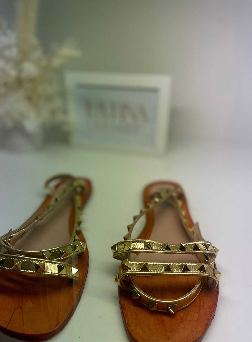 Gold studded sandals sales flat