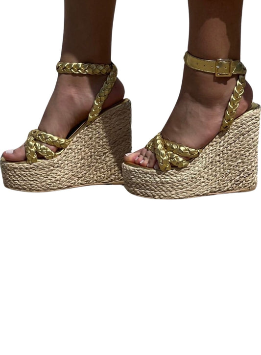 Golden Braided Platform Espadrilles