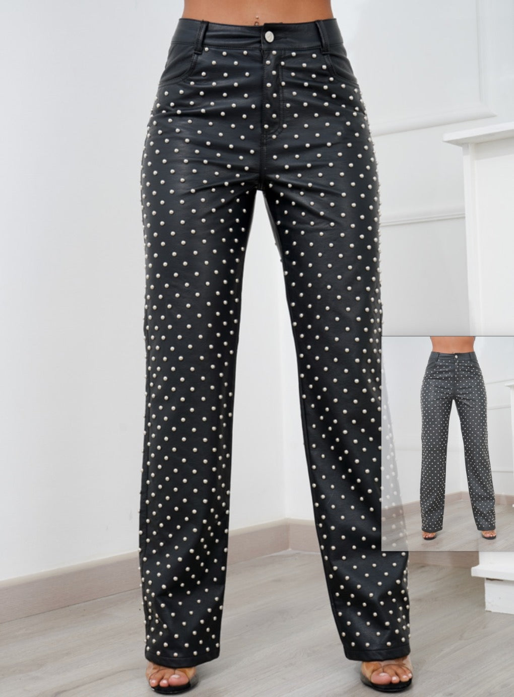 Studs Leather Look Pants