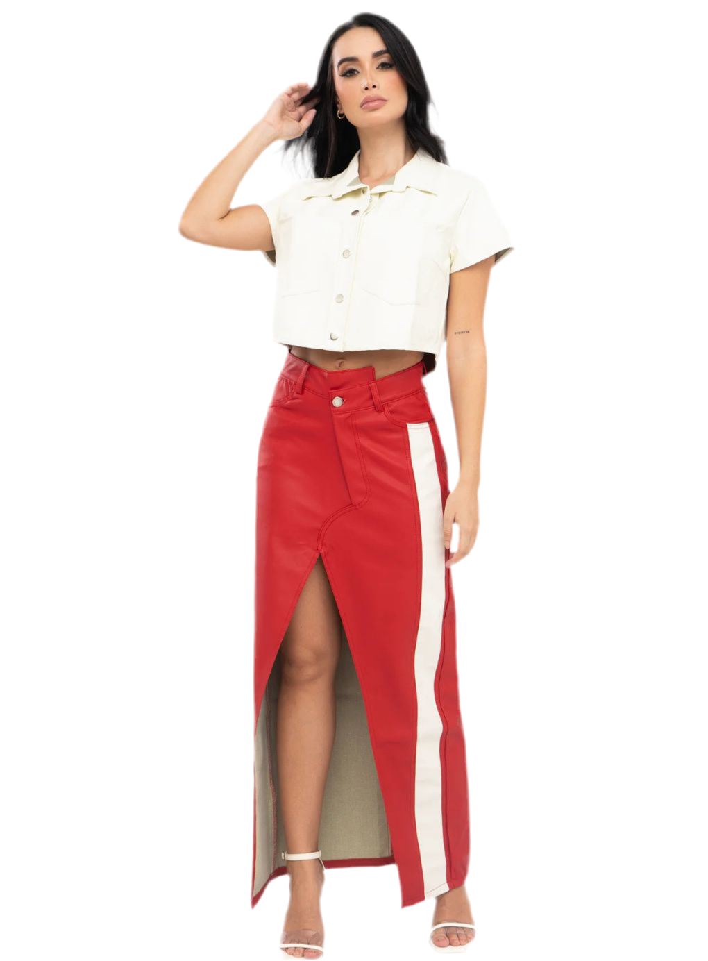 Leather Look Long Skirt