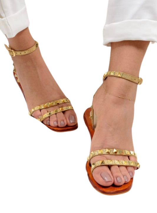 Golden Studded Flat Sandals