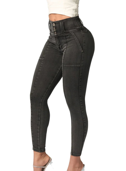 High-Waisted Grey Skinny Jeans