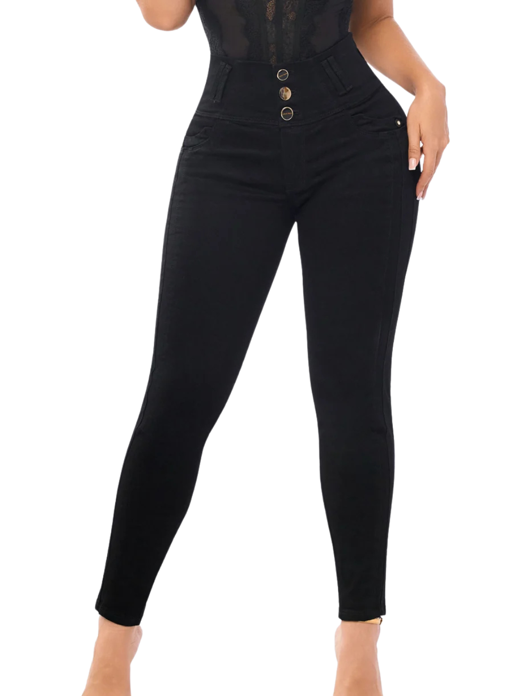 High Waisted Basic Black Push Up Denim