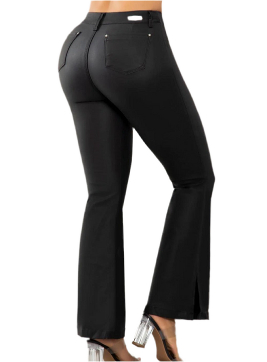 Leather Look Flared Butt Lift Pants