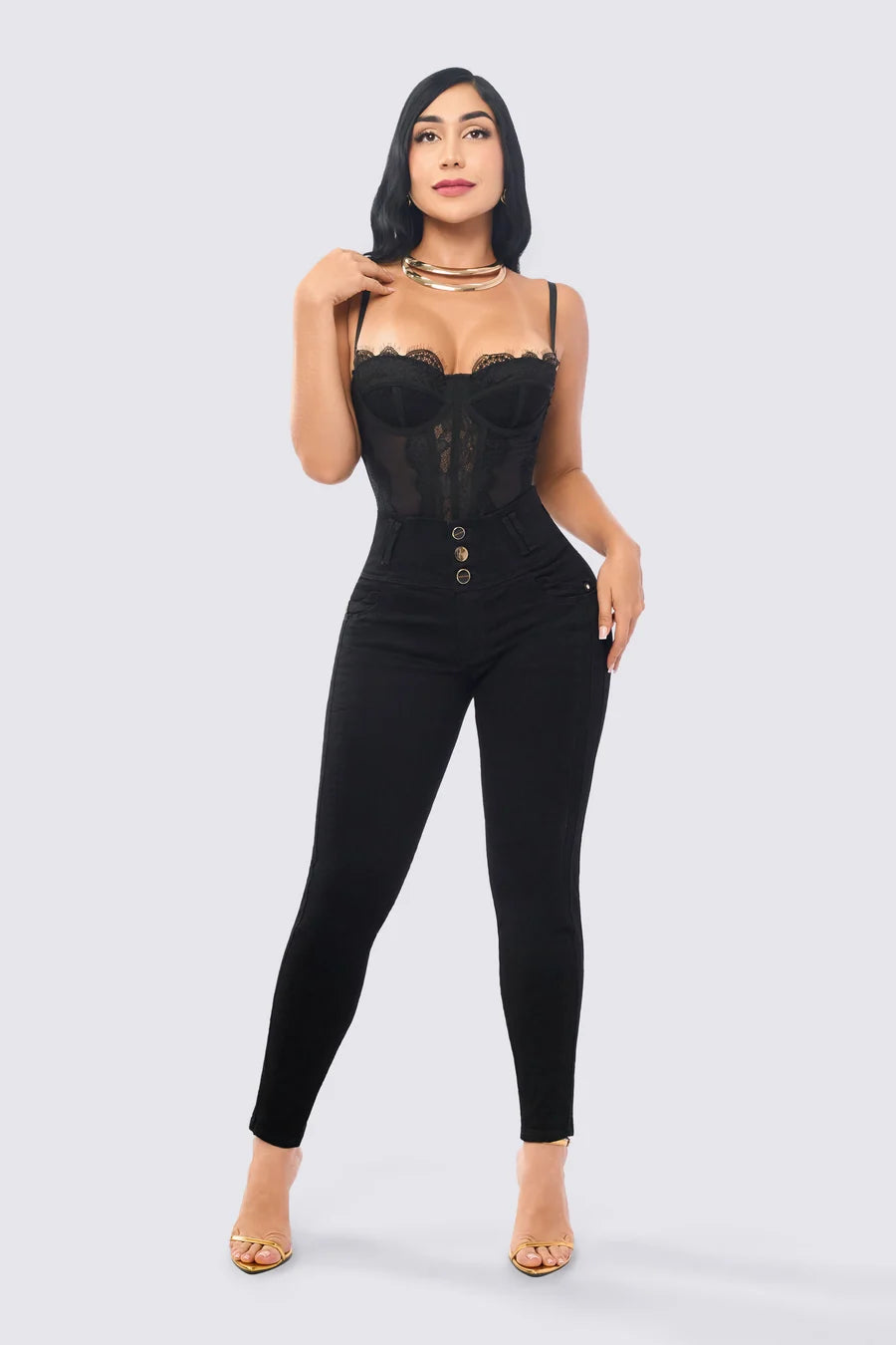High Waisted Basic Black Push Up Denim