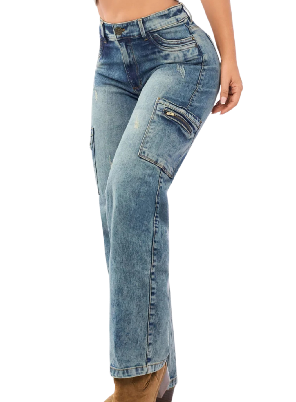 Mid-Rise Straight-Leg Cargo Jeans