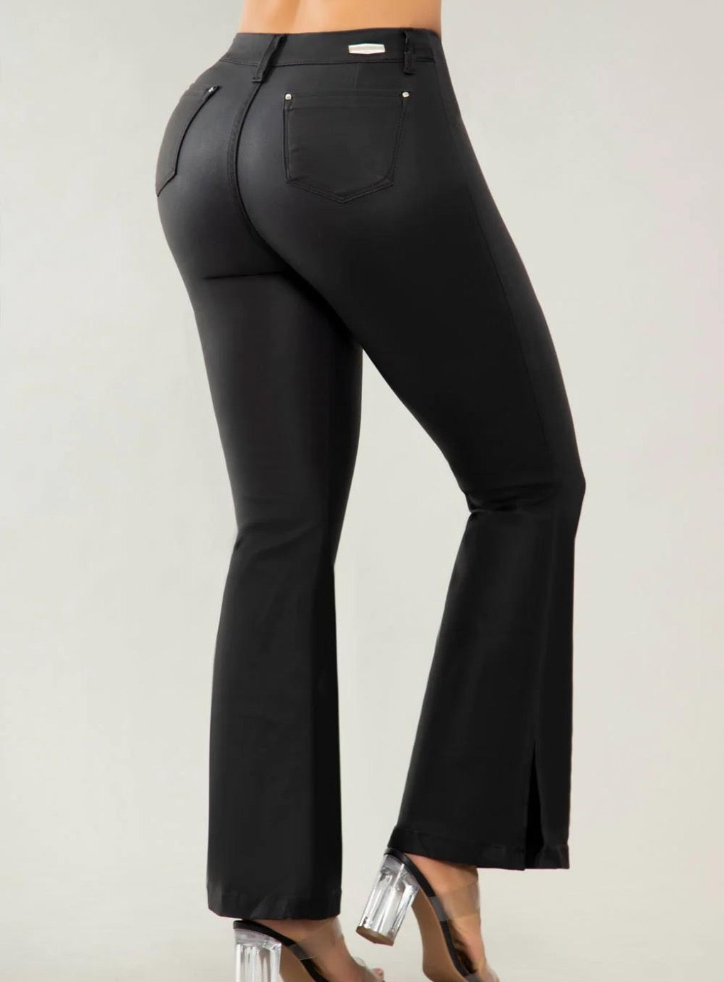 Leather Look Flared Butt Lift Pants