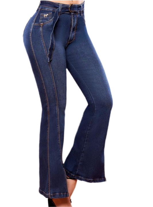 High-Waisted Bell Bottom Flares Push Up Denim
