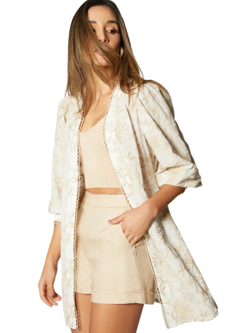 Rose Embroidered Beach Kimono