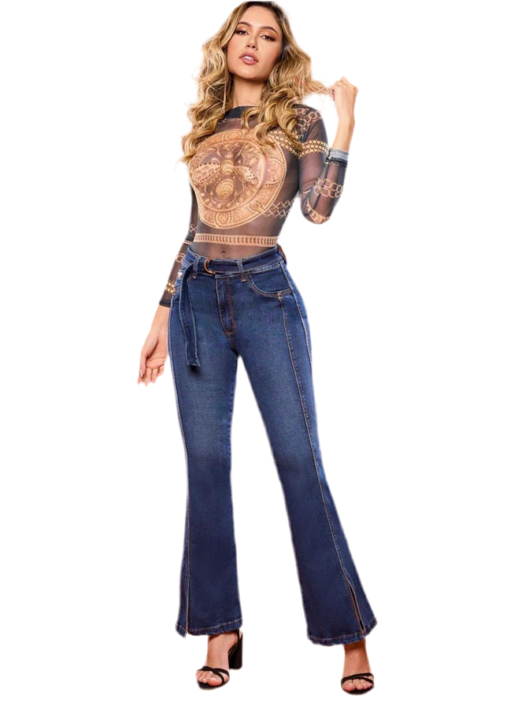 High-Waisted Bell Bottom Flares Push Up Denim