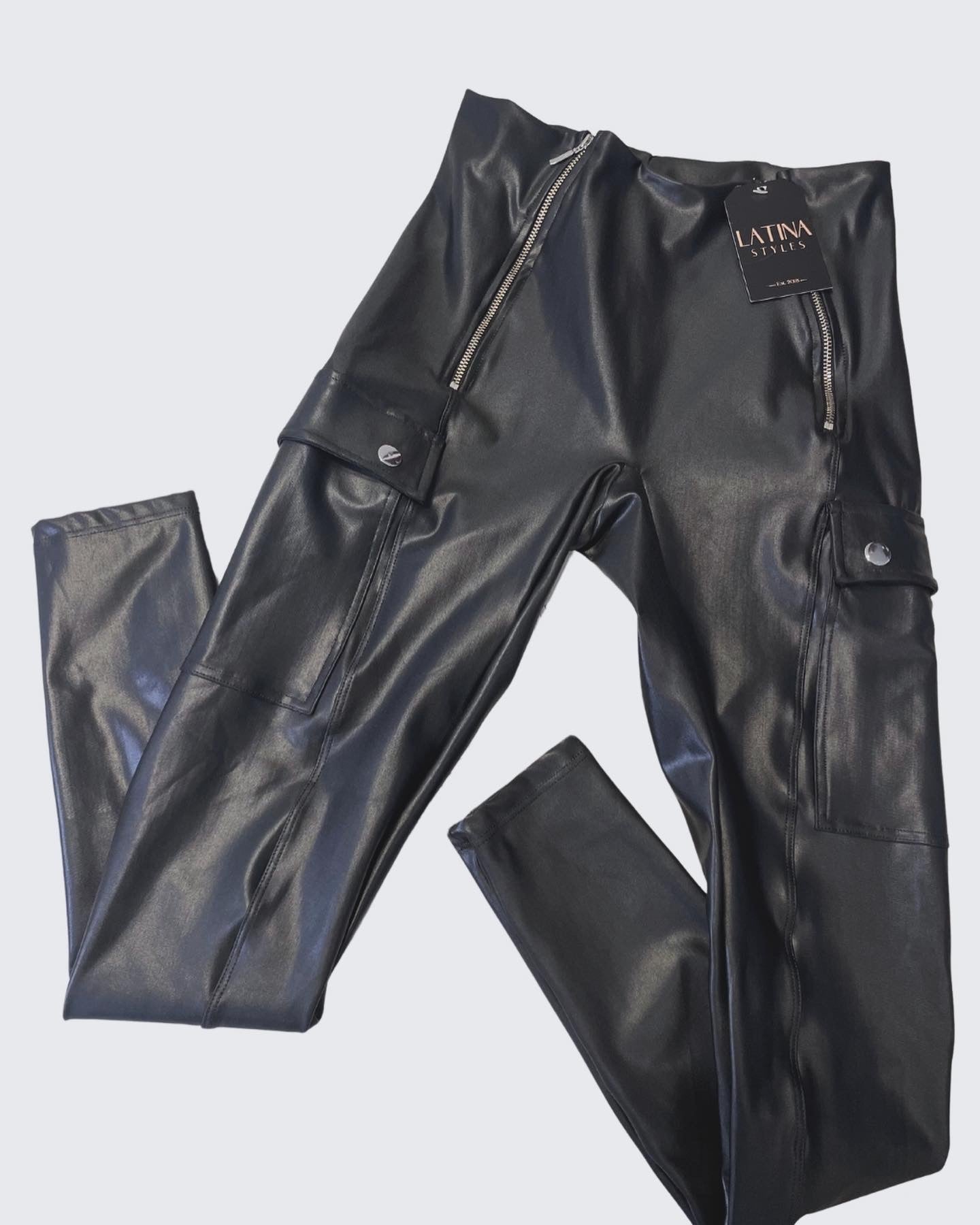 Leather Effect Shaper Legging Double Front Zip