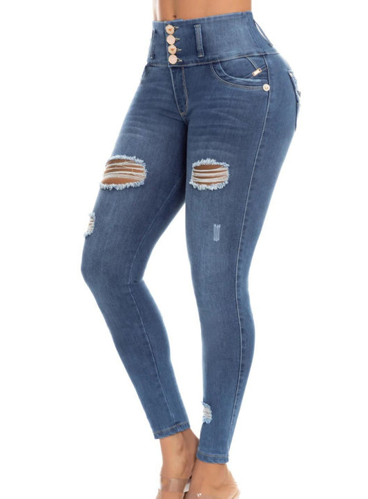 Distressed Push up High-Waisted Jean