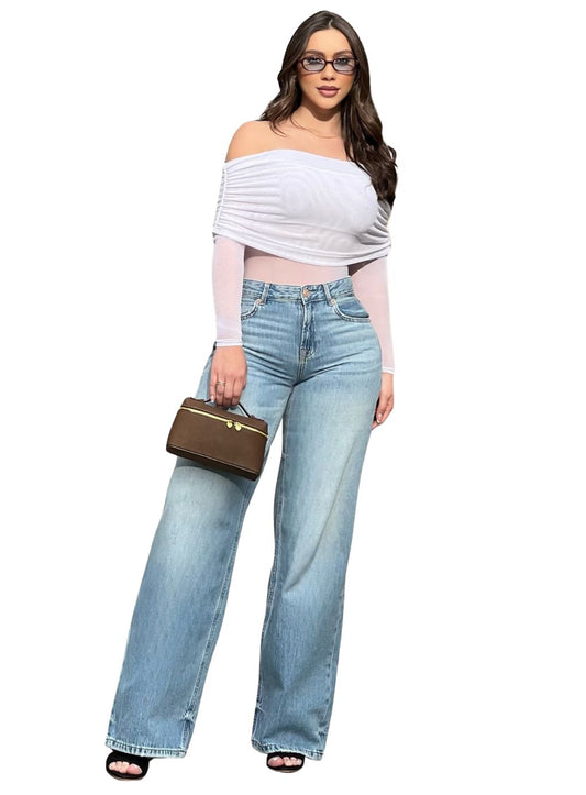 Bella Off Shoulder Tull Bodysuit