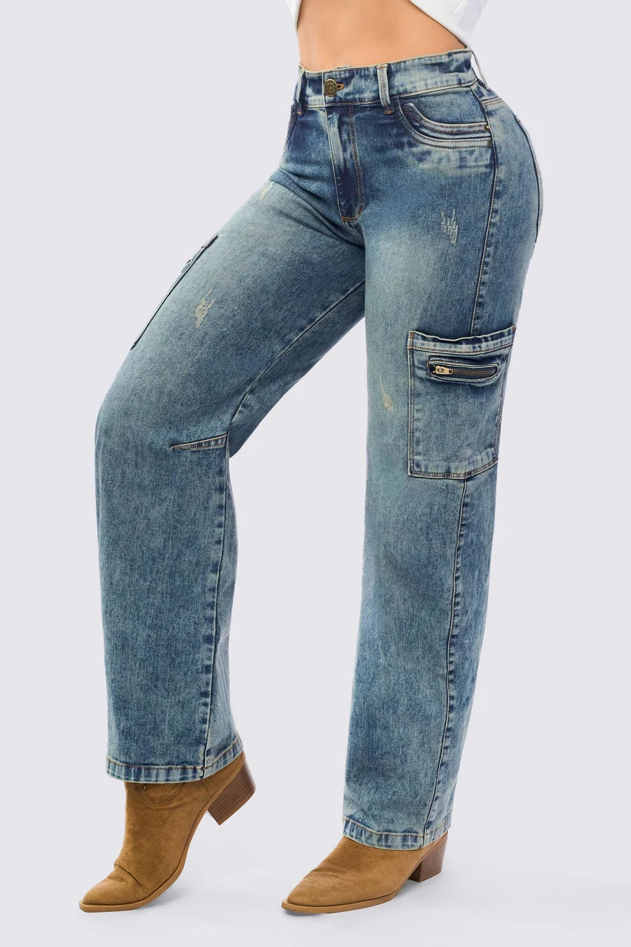 Mid-Rise Straight-Leg Cargo Jeans