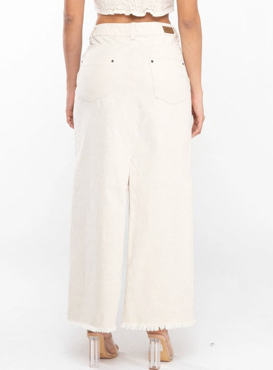 Distressed Denim Long Skirt