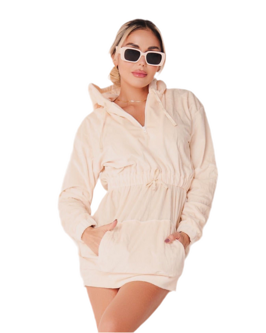 Hoodie Teddy Fur Mini Dress