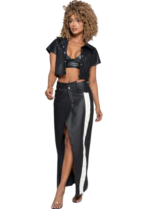 Leather Look Long Skirt