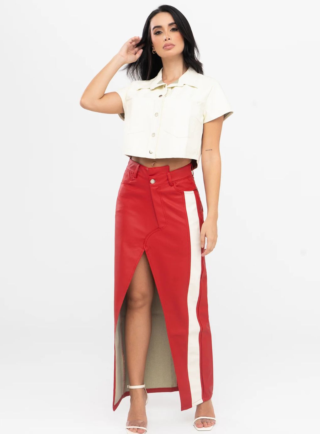 Leather Look Long Skirt