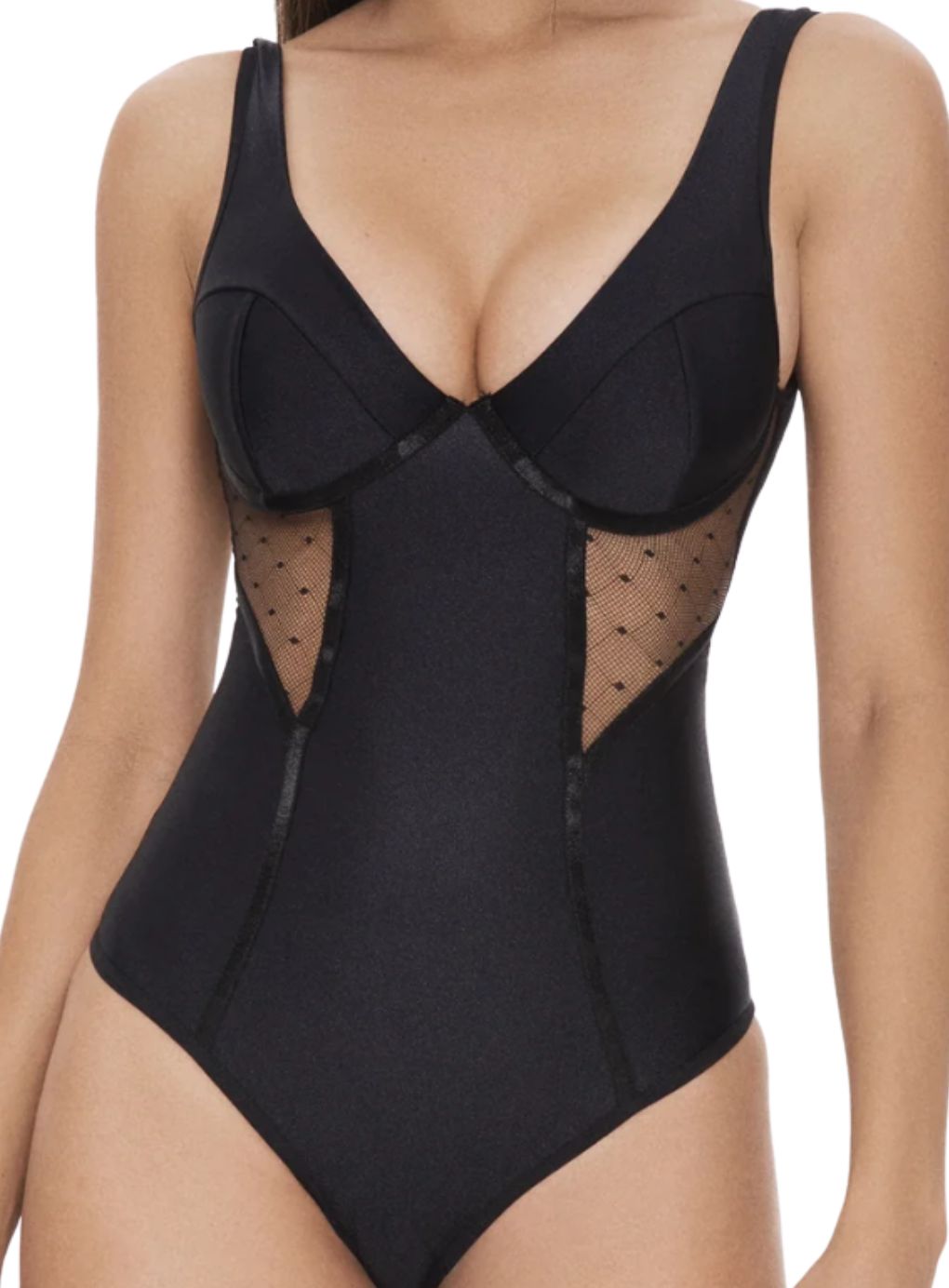 Black bodysuit with mesh detailing 